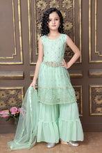 Load image into Gallery viewer, Kid&#39;s Net Top and Georgette Sharara Suit Kid&#39;s Suits shopindi.sg 