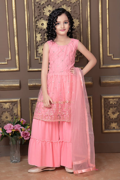 Kid's Net Top and Georgette Sharara Suit Kid's Suits shopindi.sg 