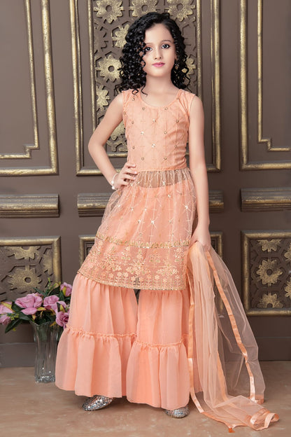 Kid's Net Top and Georgette Sharara Suit Kid's Suits shopindi.sg 