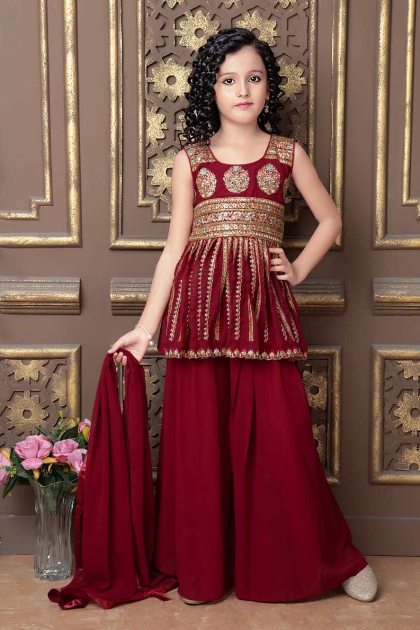 Kid's Trendy Designer Georgette Sharara Suit Kid's Suits Shopindiapparels.com 