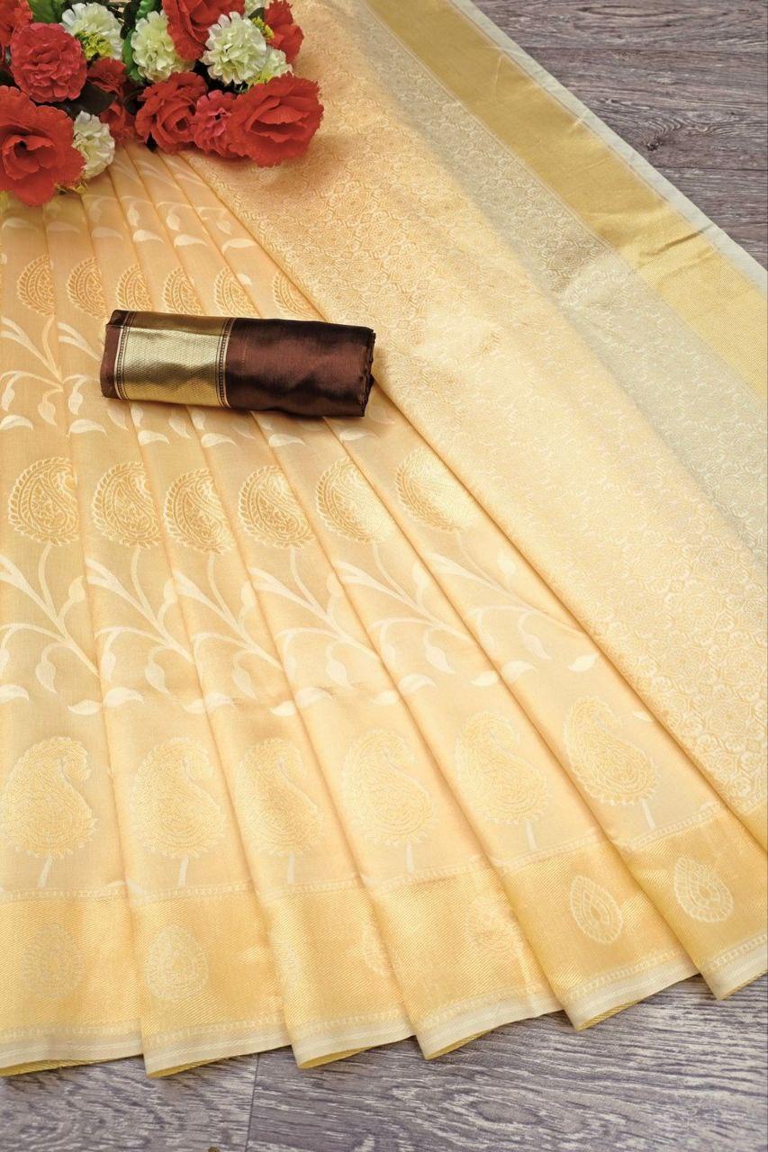 Ladali Designer Golden Border Lichi Silk Saree Saris & Lehengas shopindi.sg 