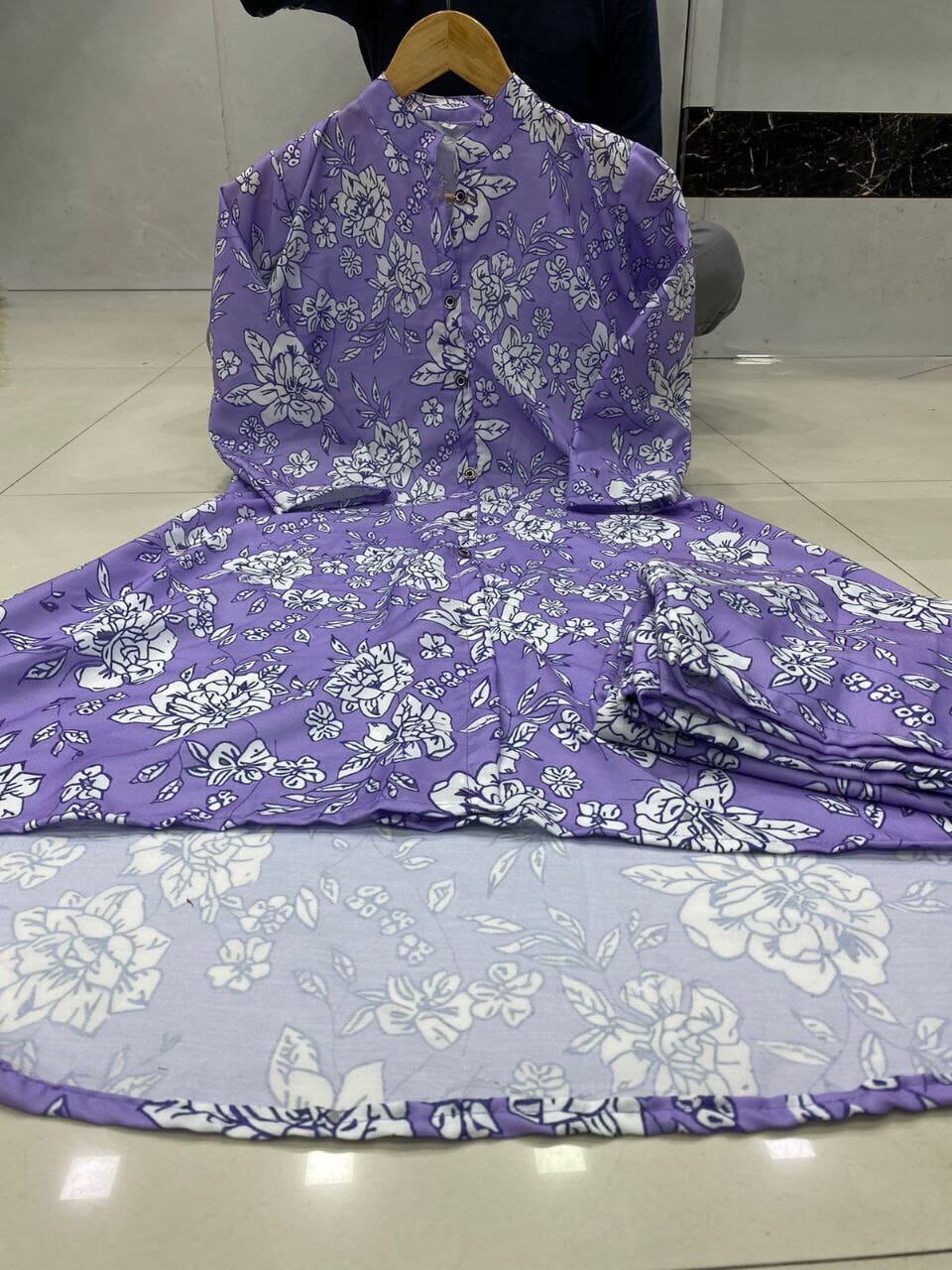 Lavender Purple Poly Rayon Digital Printed Kurti with Pant Kurti with Pant Shopin Di Apparels 