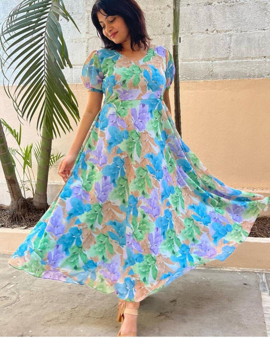 Light Blue Georgette Printed Anarkali Maxi Gown Gowns Shopin Di Apparels
