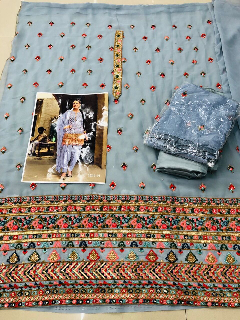 Light Blue Heavy Faux Georgette With Embroidery Work Patiyala Suit Designer Suits Shopindiapparels.com 