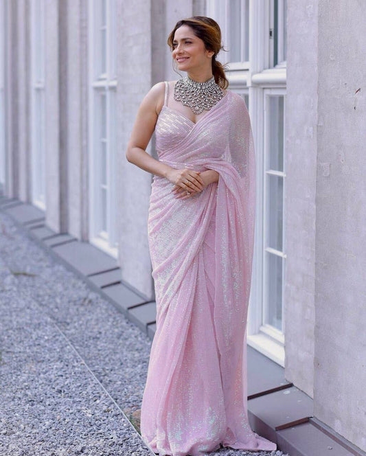 Light Pink Heavy Sequence Work Designer Saree Designer Saree Shopin Di Apparels 