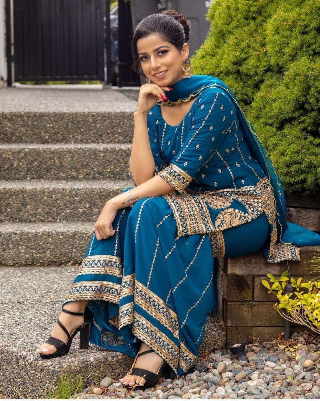 Light Royal Blue Fancy Wear Georgette Sharara Suit Designer Suits Shopindiapparels.com 