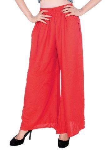 Light Tomato Red Plain Rayon Plazzo Pants - Shopindiapparels.com