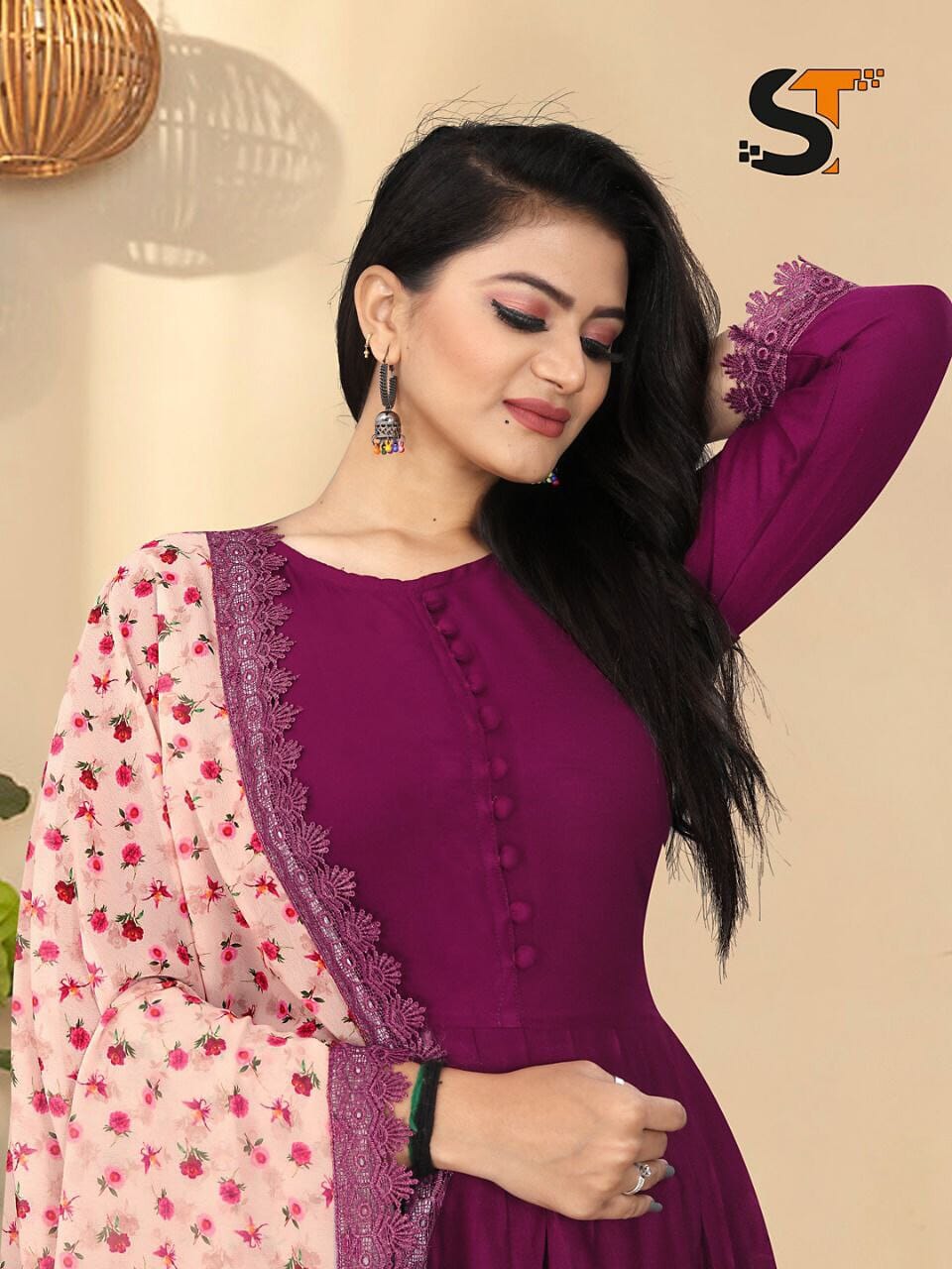 Majenta Pink Heavy Rayon Gown with Geogette Dupatta shopindi.sg 