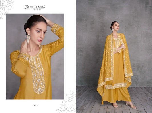 Mango Yellow Heavy Silk Designer Palazzo Suit Designer Suits AASHIRWAD 
