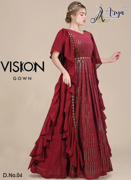 Maroon Designer Sequence Work Long Party Wear Gown Gown shopindi.sg 