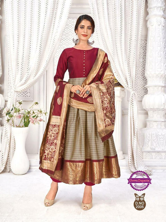 Maroon Designer Silk Gown with Banarasi Dupatta Gowns Shopindiapparels.com 