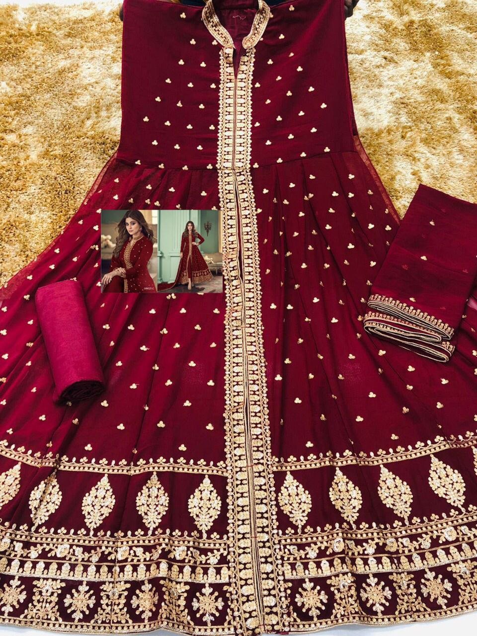 Maroon Fox Georgette Centre Cut Anarkali Suit Designer Suits AASHIRWAD 