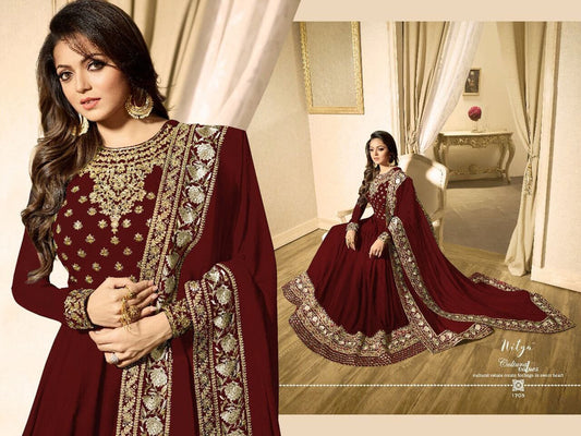 Maroon LT 1703 Banglory Silk Georgette with Embroidery work Anarkali Suit Designer Suits shopindi.sg 