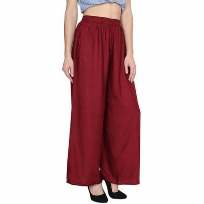 Maroon Plain Rayon Plazzo Pants Plazzo Pants Shopindiapparels.com 