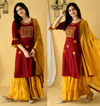 Load image into Gallery viewer, Maroon Premium Rayon Mirror work Embroidered Sharara Suit Designer Suits Shopindiapparels.com 

