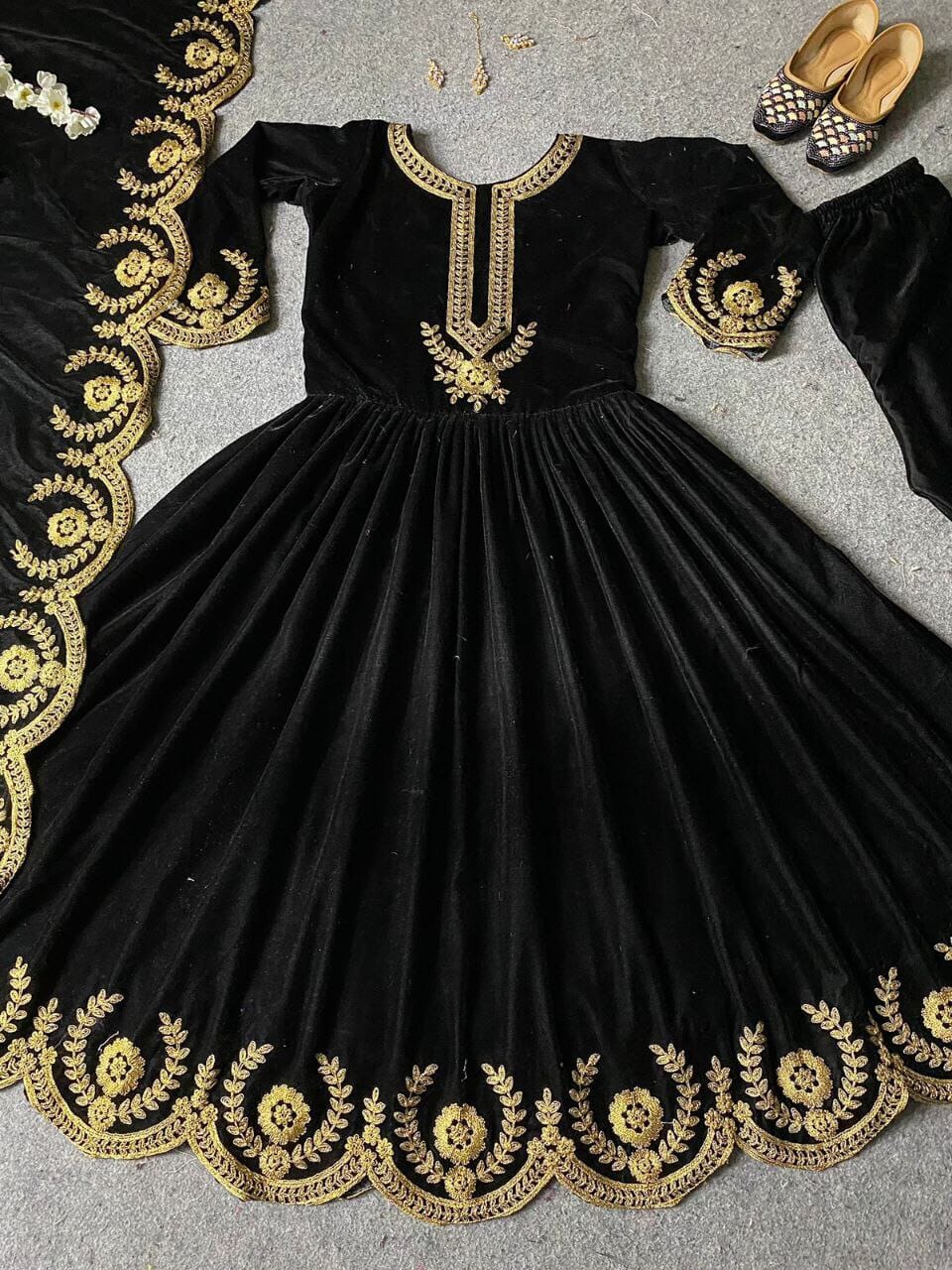 MF 198 Heavy Viscose Velvet With Heavy Embroidery Work Anarkali Gown Suit Designer Suits shopindi.sg 