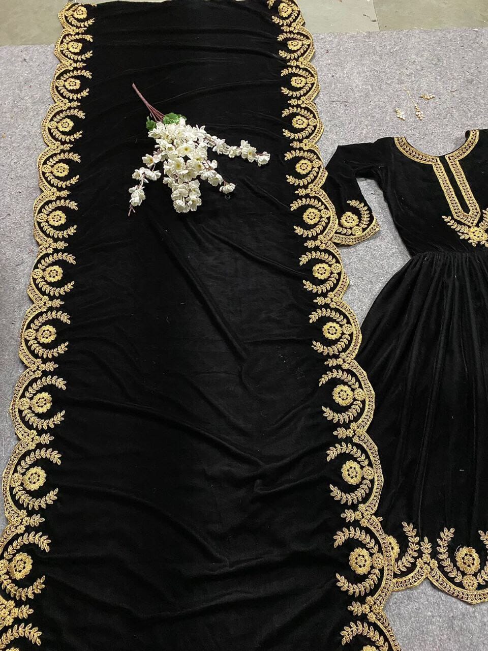 MF 198 Heavy Viscose Velvet With Heavy Embroidery Work Anarkali Gown Suit Designer Suits shopindi.sg 