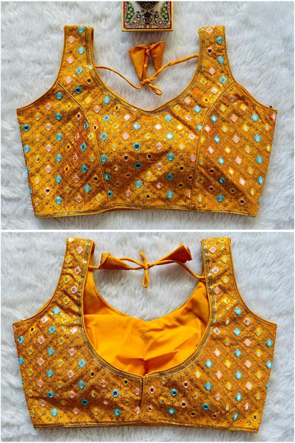 Mirror Work Sequence Readymade Blouse in 13 colors Readymade Blouse Shopindiapparels.com Yellow 