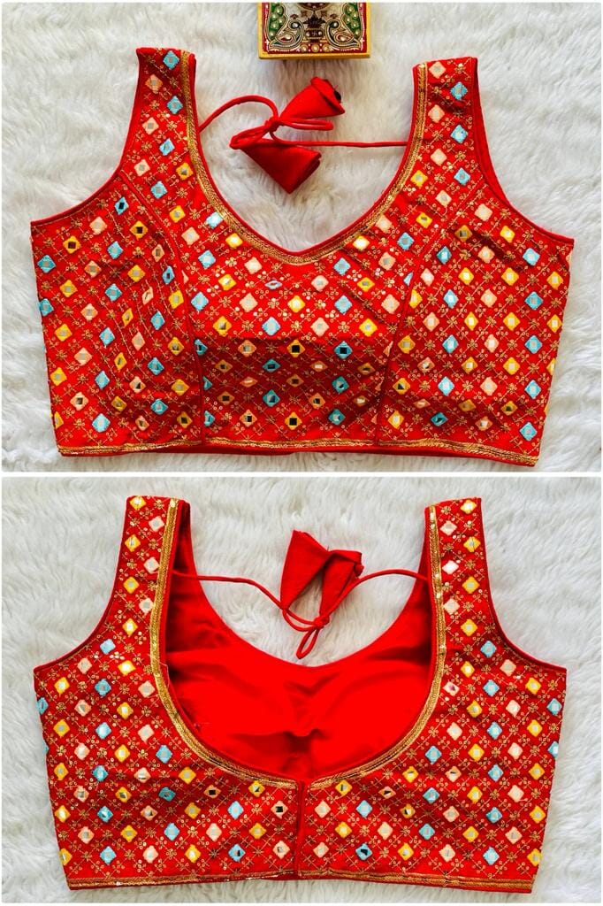 Mirror Work Sequence Readymade Blouse in 13 colors Readymade Blouse Shopindiapparels.com Red 