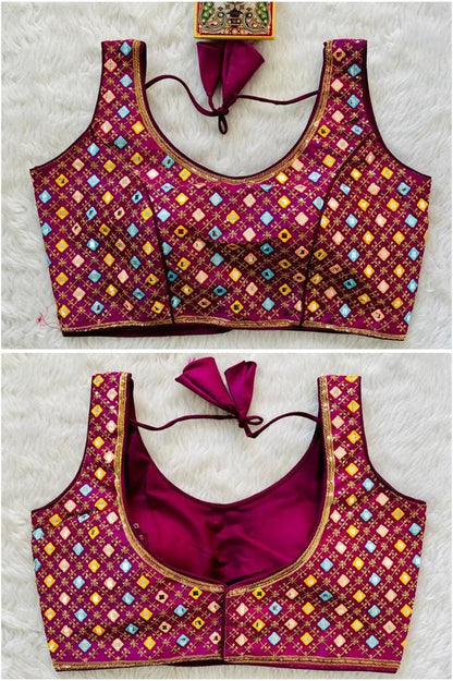 Mirror Work Sequence Readymade Blouse in 13 colors Readymade Blouse Shopindiapparels.com Majenta Pink 