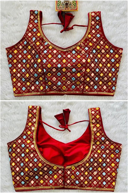 Mirror Work Sequence Readymade Blouse in 13 colors Readymade Blouse Shopindiapparels.com Maroon 