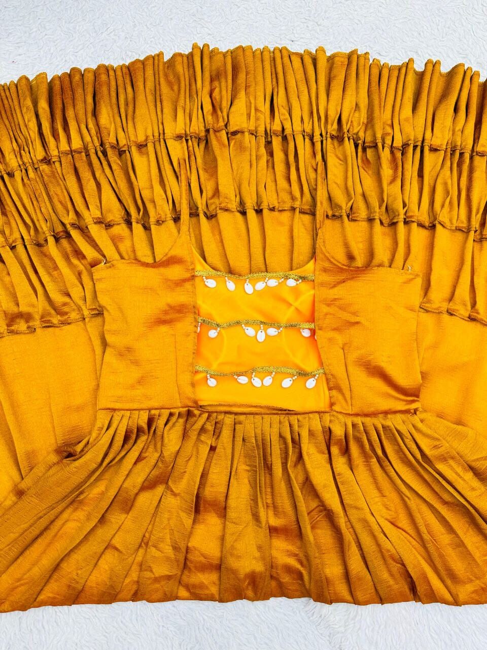 Mustard Chinon Silk Lace Border Plain Gown Designer Gowns Shopin Di Apparels 