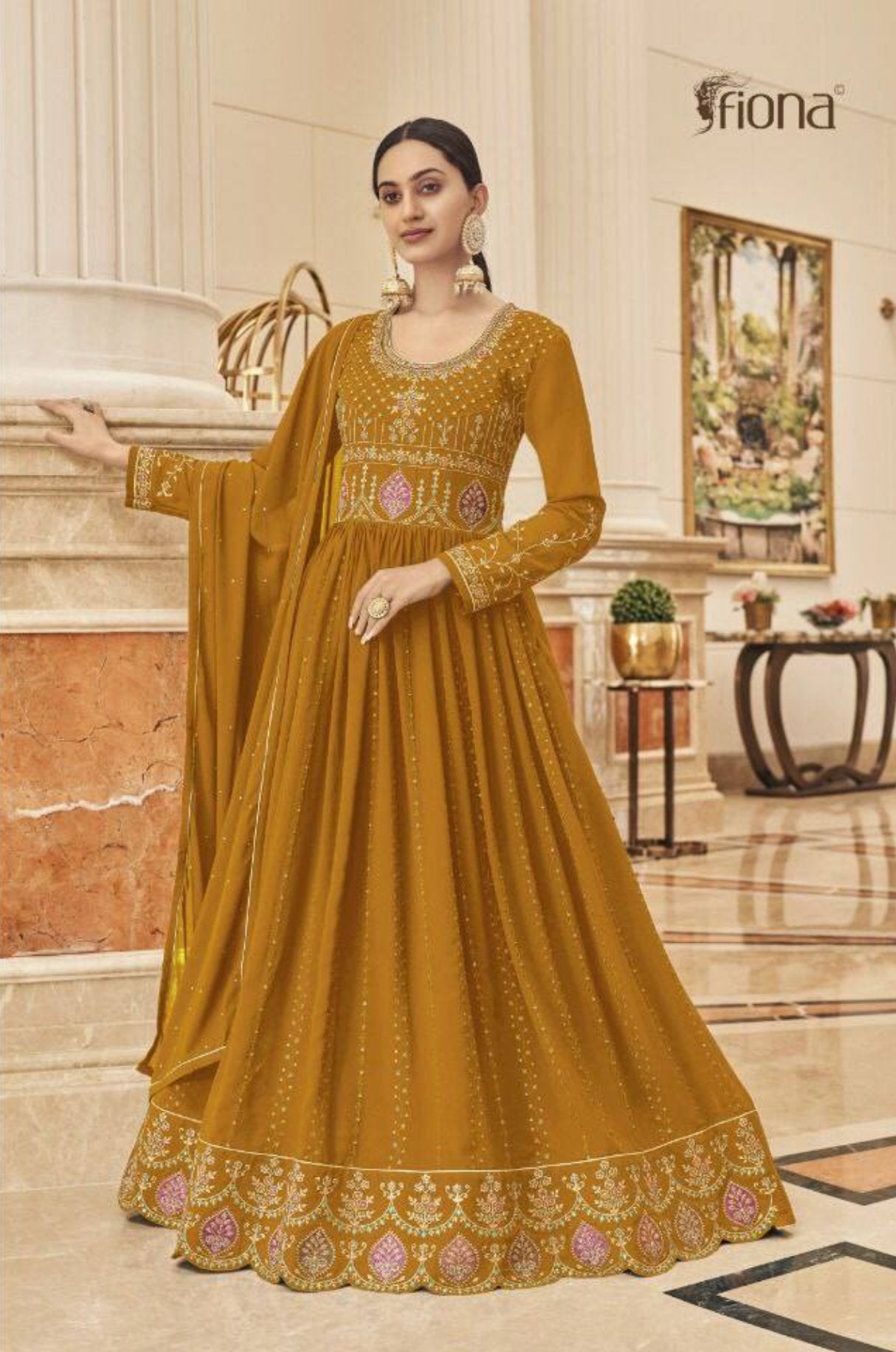 Mustard Heavy Faux Georgette With Embroidery Work Anarkali Suit Designer Suits Fiona 