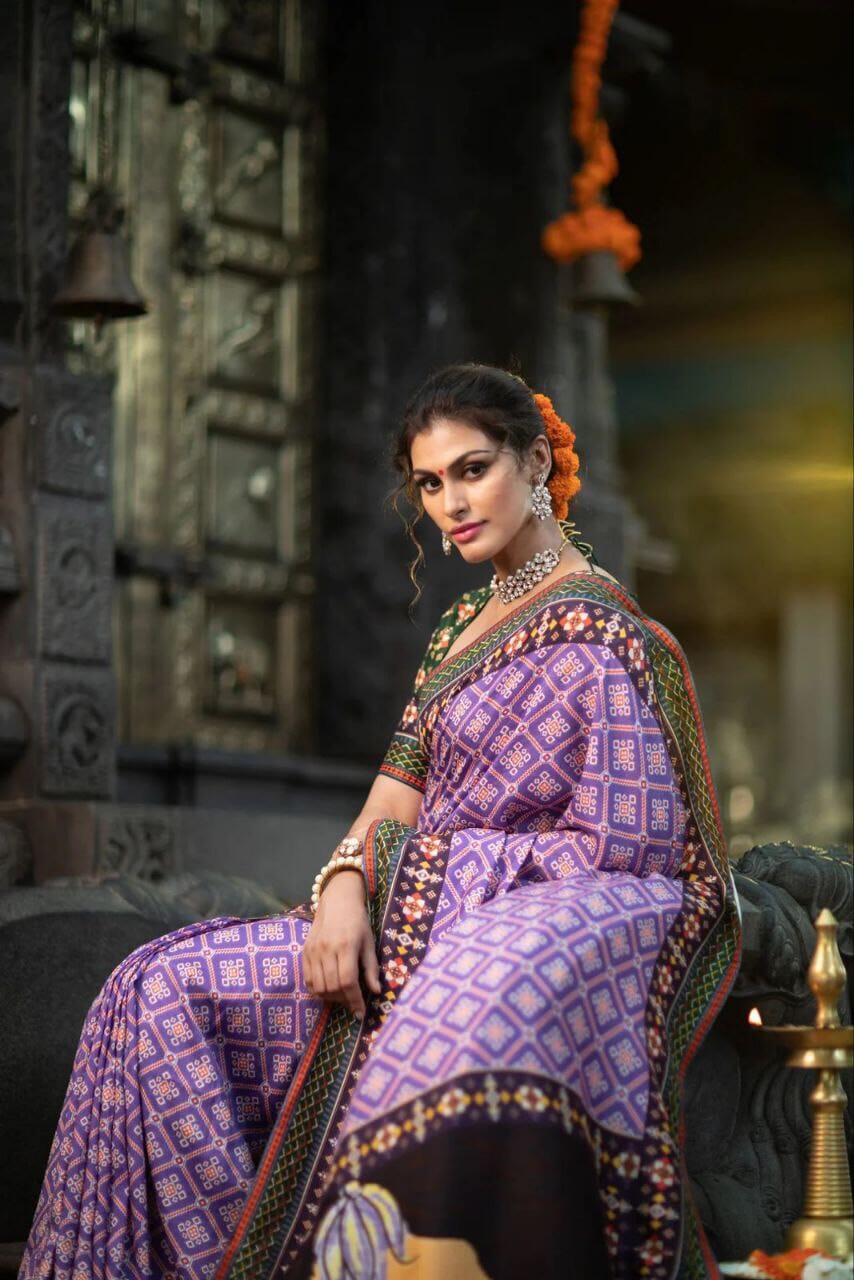 Navratri Saree Purple Crepe Silk with Digital Print of Goddess Designer Saree Shopin Di Apparels 