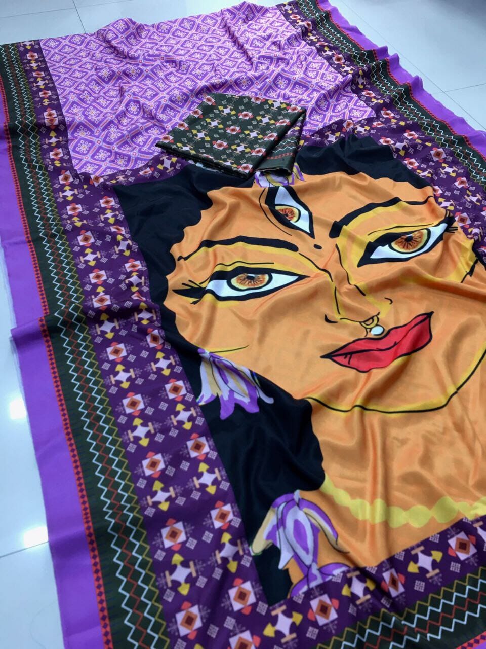 Navratri Saree Purple Crepe Silk with Digital Print of Goddess Designer Saree Shopin Di Apparels 