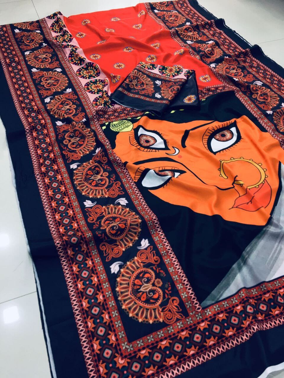 Navratri Saree Red Crepe Silk with Digital Print of Goddess (Copy) Designer Saree Shopin Di Apparels 