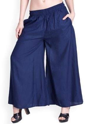 Navy Blue Plain Rayon Plazzo Pants Plazzo Pants Shopindiapparels.com 