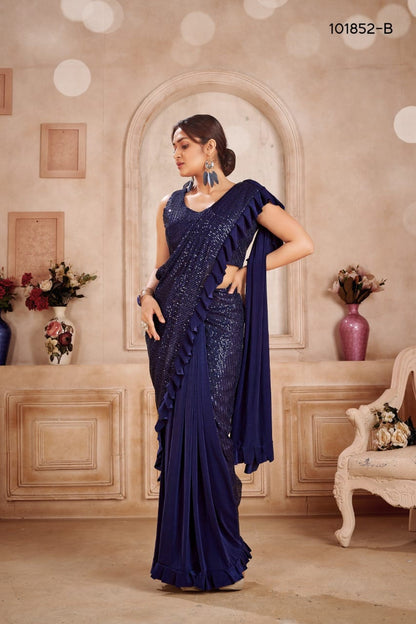 Navy Blue Zara Sequin Ready to wear Saree and Blouse Shopindiapparels.com 
