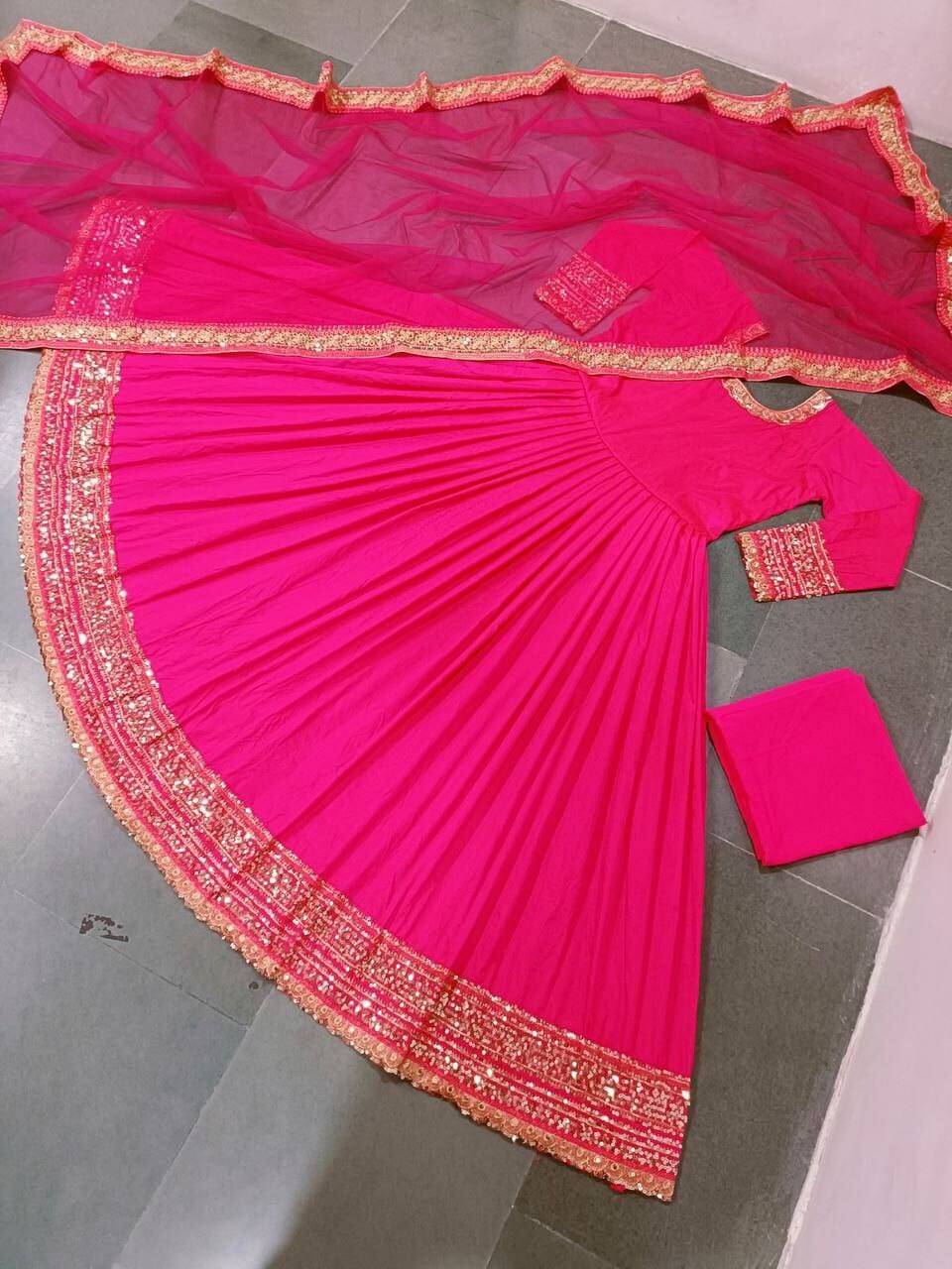 New Designer Party Wear Hot Pink Gown with Dupatta Gown with Dupatta Shopin Di Apparels 