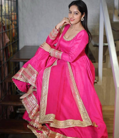 New Designer Party Wear Hot Pink Gown with Dupatta Gown with Dupatta Shopin Di Apparels 