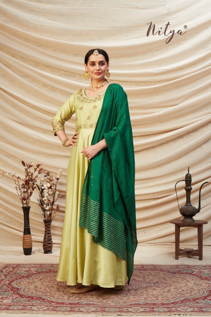 Nitya Satin Silk Embroidered Gown with Dupatta Gowns Shopindiapparels.com 