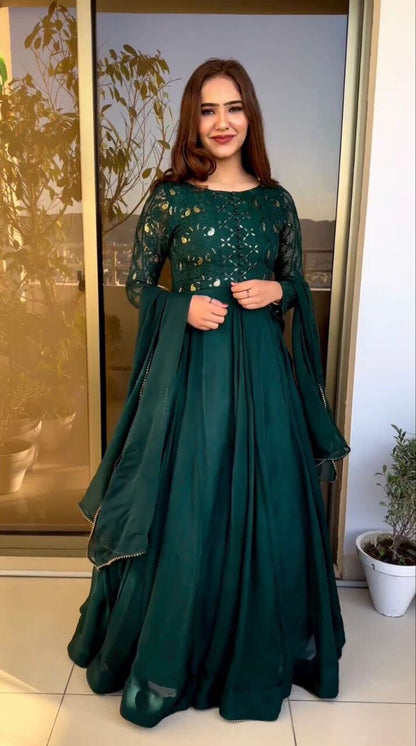 NSR 702 Green Party Wear Gown with Dupatta Gown shopindi.sg 