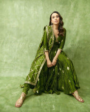 Load image into Gallery viewer, Olive Green Satin Silk Designer Anarkali Suit Designer Suits shopindi.sg 
