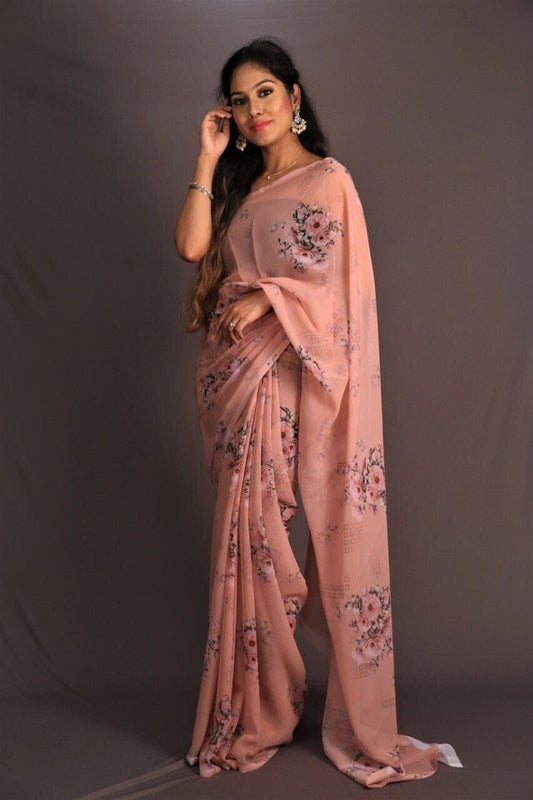 Peach Digital Printed Soft Georgette Saree shopindi.sg 