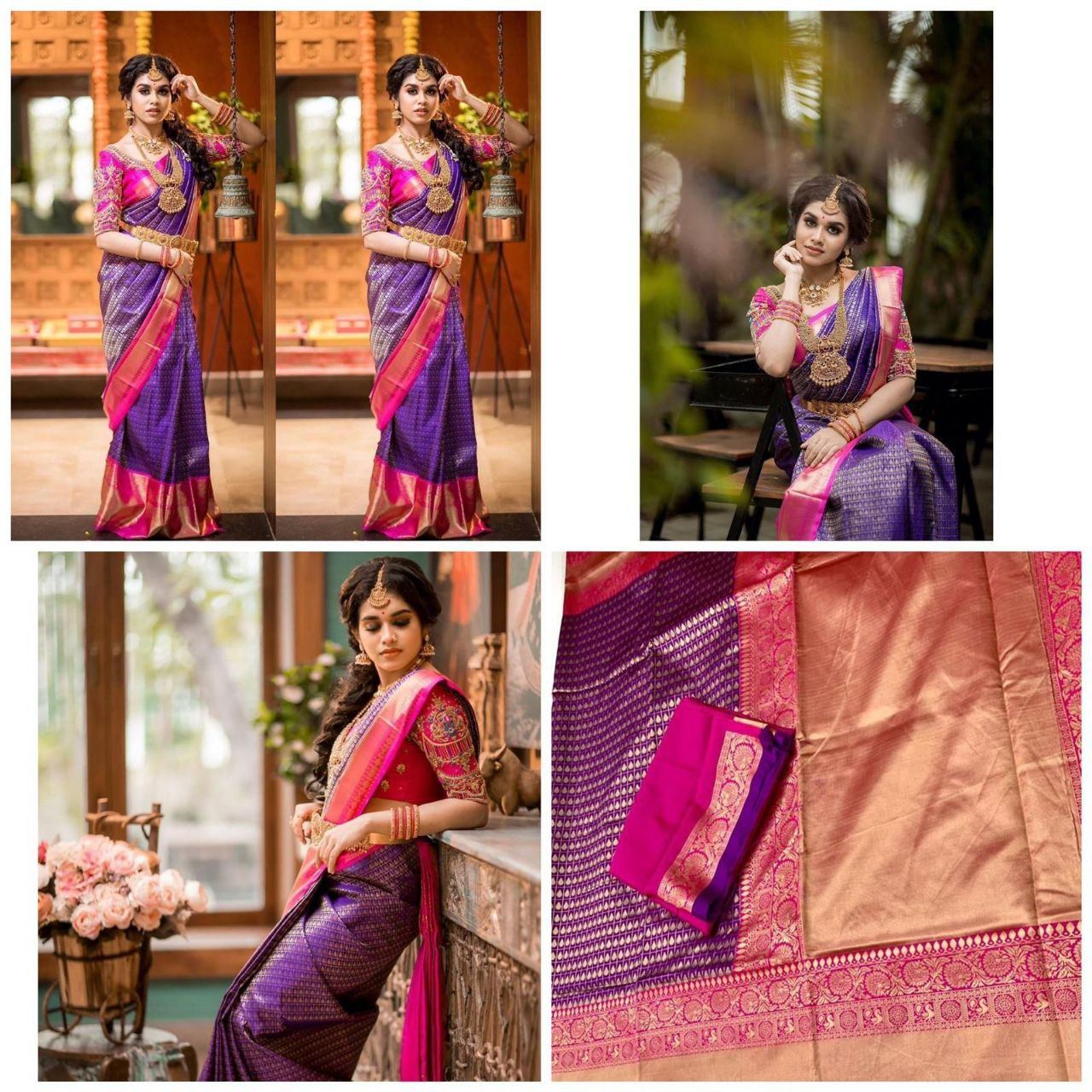 Pink and Purple Banarasi Lichi Silk Saree Shopindiapparels.com 