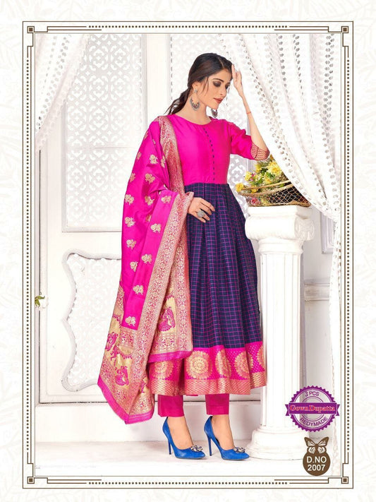 Pink Designer Silk Gown with Banarasi Dupatta Gowns Shopindiapparels.com 