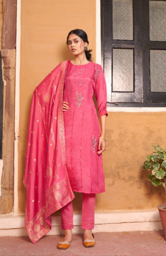 Pink Nazakat Festive Wear Uppada Silk Straight Cut Suit Shopindiapparels.com 