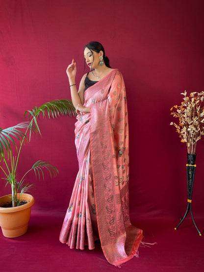 Pink Pure Soft Silk Saree with Motifs and Weaved border Shopin Di Apparels 