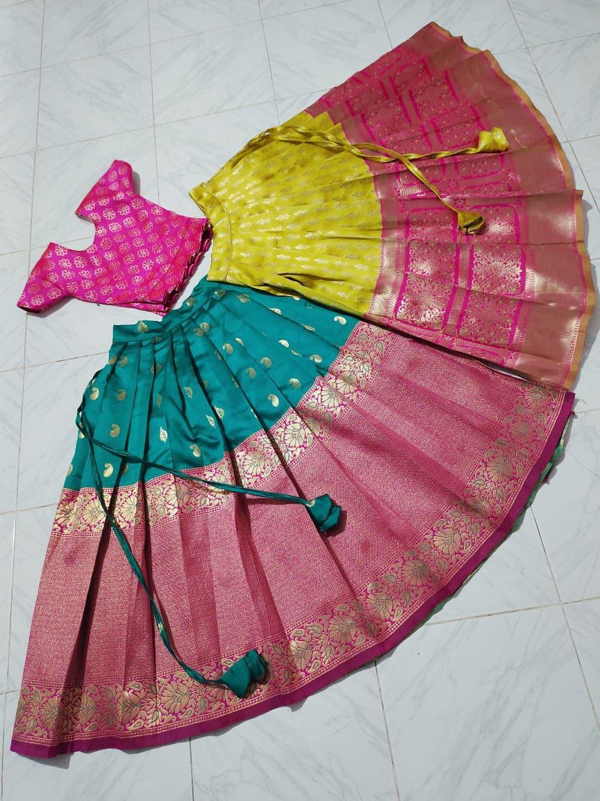 Pink Silk Kid's Lehenga Festival Wear Pavadai Sattai 2 colors Kid's Lehenga Shopindiapparels.com 