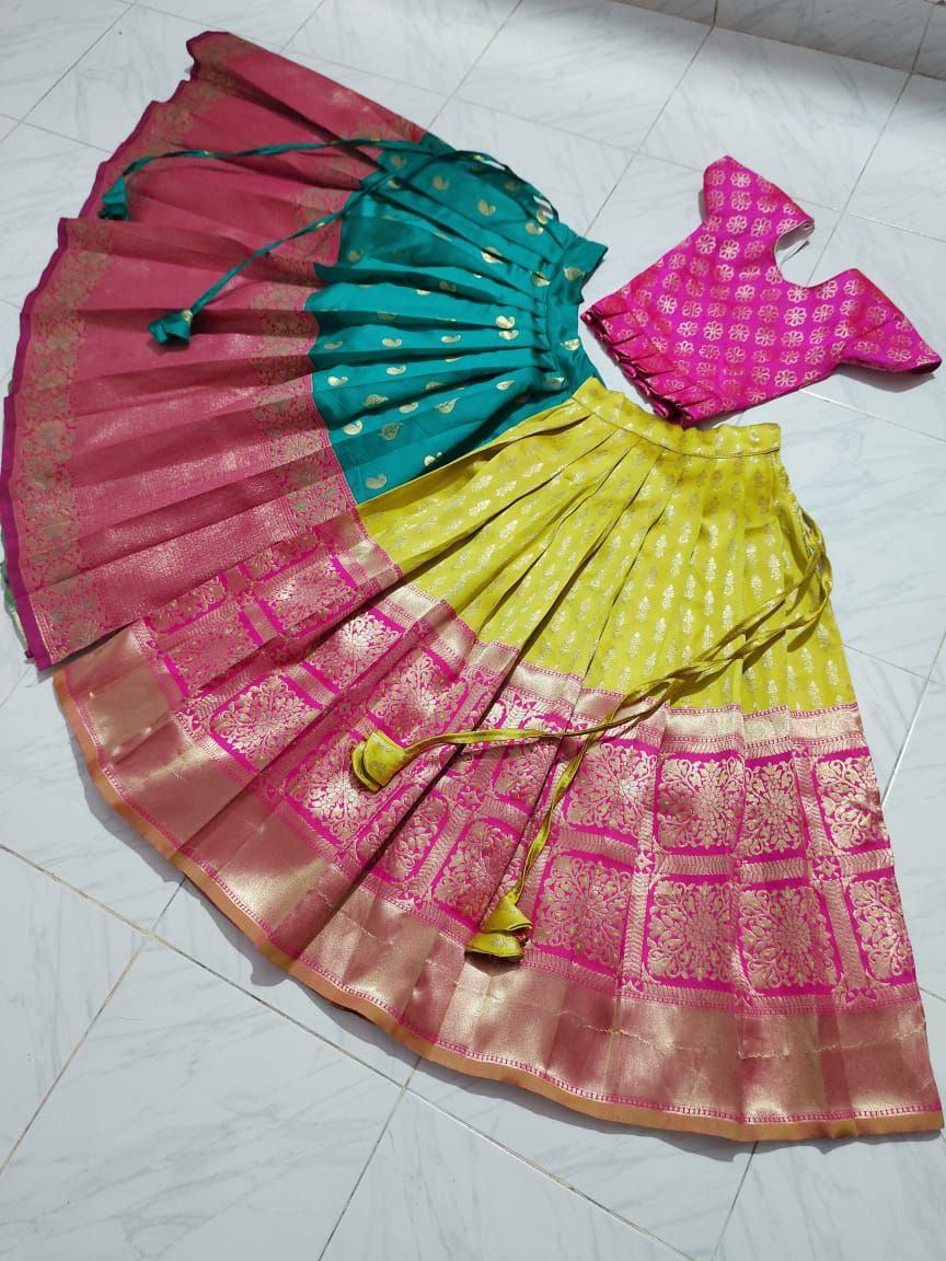 Pink Silk Kid's Lehenga Festival Wear Pavadai Sattai 2 colors Kid's Lehenga Shopindiapparels.com 
