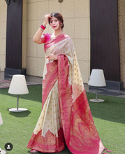 Load image into Gallery viewer, Pink White Soft Lichi Silk Saree shopindi.sg 
