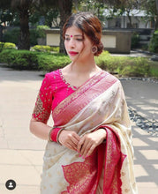 Load image into Gallery viewer, Pink White Soft Lichi Silk Saree shopindi.sg 

