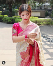 Load image into Gallery viewer, Pink White Soft Lichi Silk Saree shopindi.sg 
