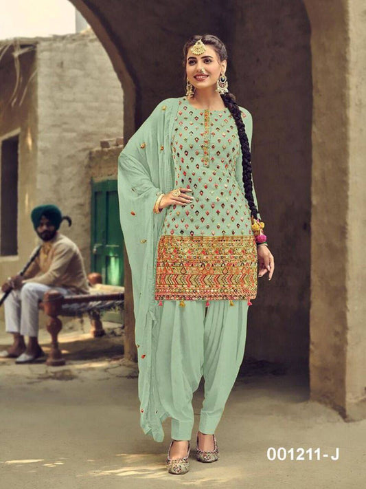 Pista Heavy Faux Georgette With Embroidery Work Patiyala Suit Designer Suits Shopindiapparels.com 