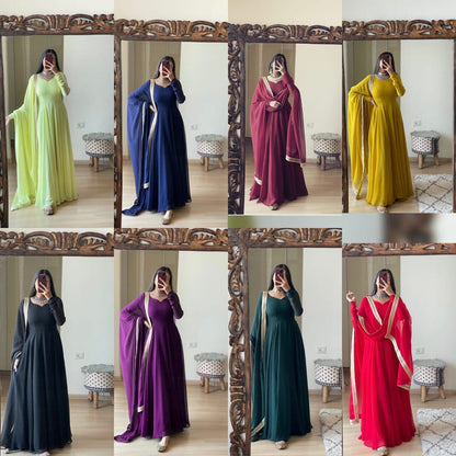 Plain Georgette Gown with Dupatta in 8 colors shopindi.sg 