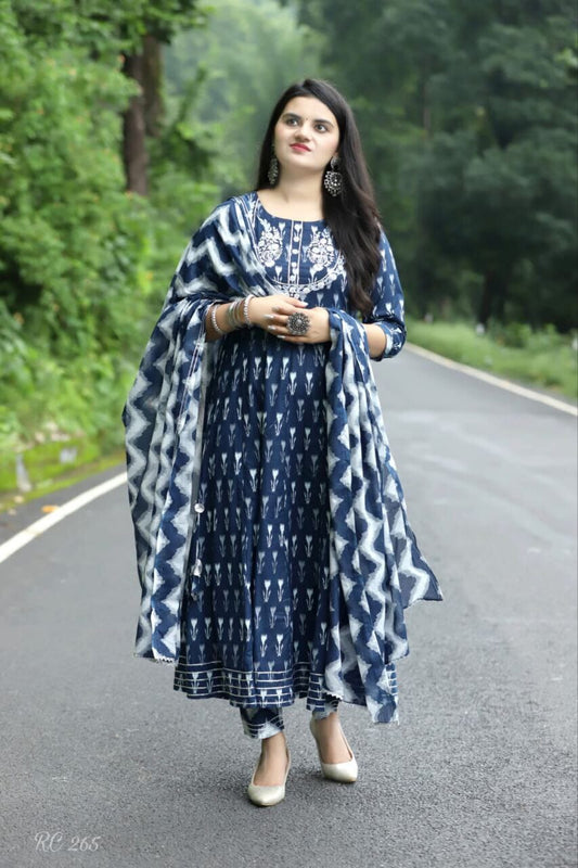 Premium Cotton with Gota work Anarkali Suit Kurti with Dupatta and Bottom shopindi.sg 